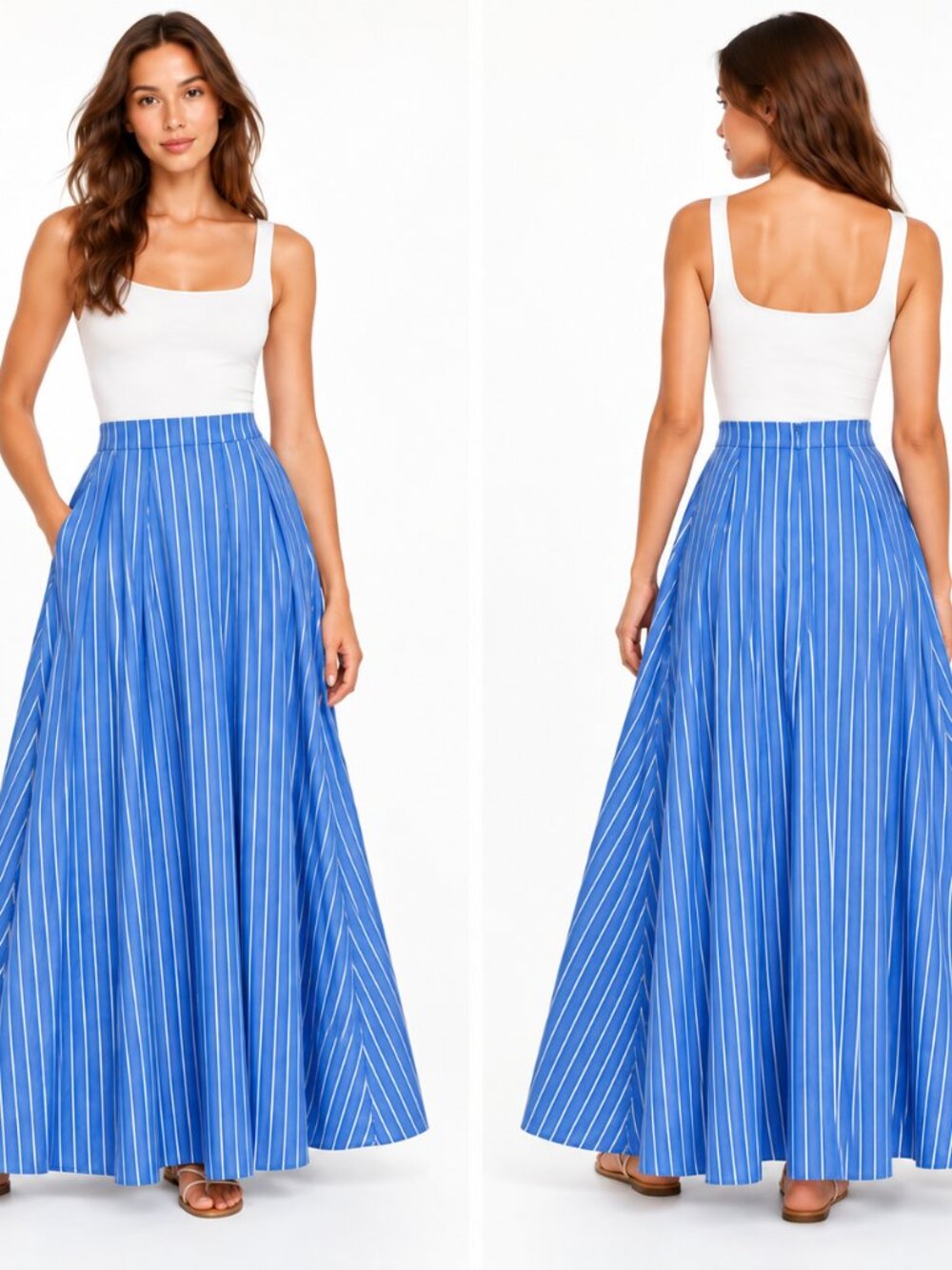 Reformation Lucy Skirt Tribune Stripe Blue White Cotton Maxi Size 4